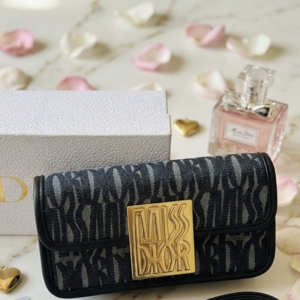 Miss D Black and Gray Clutch with Gold Accent